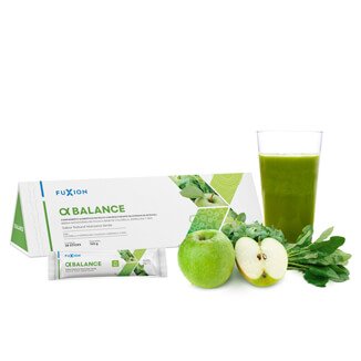 Caja ALPHA BALANCE de FuXion Biotech — Jugo Verde Alcalinizante con Algas y Vegetales